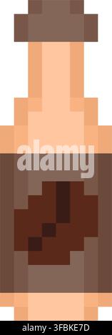Coffee syrup bottle beverage container pixel art style graphic design brown warm palette. Glass bottle flavored syrup coffee bean label retro game ite Stock Vector