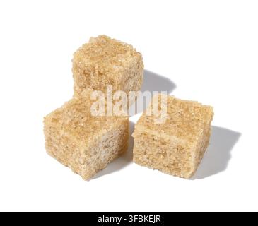 Cane sugar cubes on white background, top view Stock Photo