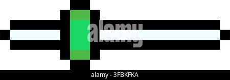 Slider bar volume control adjustment UI element pixel art style green black outline. Horizontal slider track green handle pixelated video game setting Stock Vector
