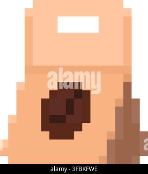 Coffee beans bag paper packaging pixel art style design beige brown shades. Kraft paper coffee pouch bean print roasted beans package game asset icon Stock Vector