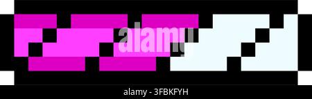 Loading bar health bar status progress pixel art style game icon pink magenta color. Horizontal progress status bar fully filled striped pattern pixel Stock Vector