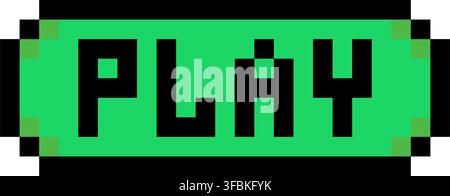 Play button start game menu control pixel art style vector green black outline. Rectangular button text play pixelated arcade game UI interface elemen Stock Vector