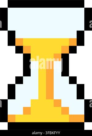 Hourglass timer sand clock loading waiting pixel art style game icon yellow black outline. Retro sand glass timer countdown loading indicator pixelate Stock Vector