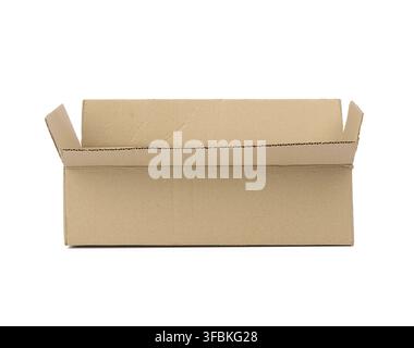 Open cardboard rectangular box made of corrugated brown paper isolated Stock Photo