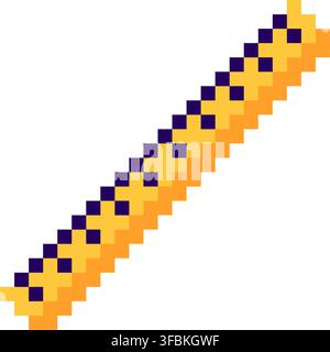 Measuring ruler school stationery instrument pixel art style icon yellow color theme. Wooden measurement tool pixelated education supply game asset UI Stock Vector