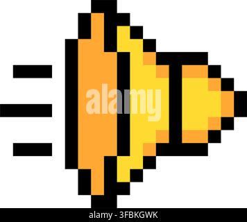 Sound speaker volume audio audio control icon pixel art style game graphic yellow tone. Speaker sound waves pixelated video game audio UI interface as Stock Vector