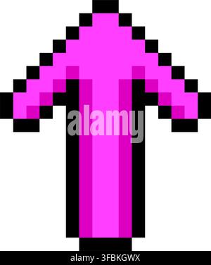 Up arrow direction jump movement button pixel art style icon magenta pink theme. Pointing up pixelated movement control video game UI asset isolated w Stock Vector