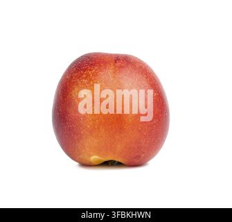 Ripe round ripe nectarine isolated on white background, tasty and healthy fruit, close up Stock Photo