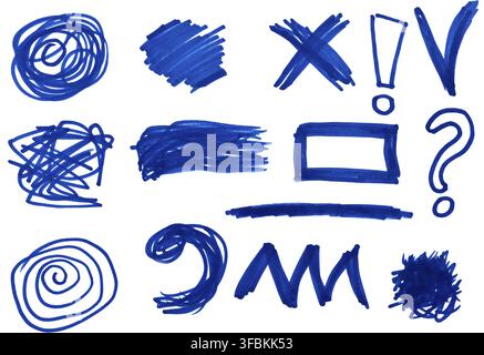 Various shapes drawn with a blue felt-tip pen on an isolated background Stock Photo