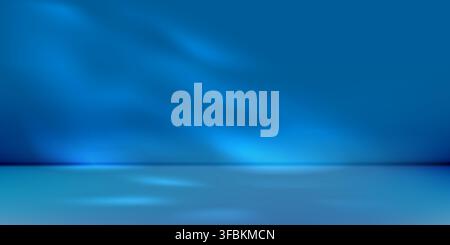 Dark blue studio bg with gradient of light spots for abstract product photo stage. 3d navy limbo podium of shelf perspective backdrop. Deep empty Stock Vector