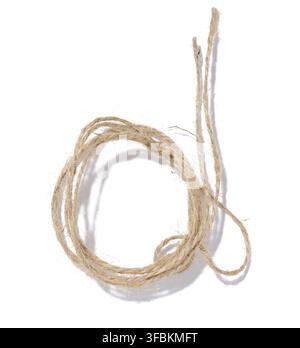 A skein of brown twine rope on a white isolated background, top view. Packing natural Stock Photo