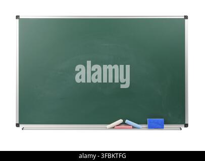 Blank green school chalk board isolated on white background Stock Photo
