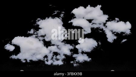 White fluffy clouds on a black isolated background Stock Photo