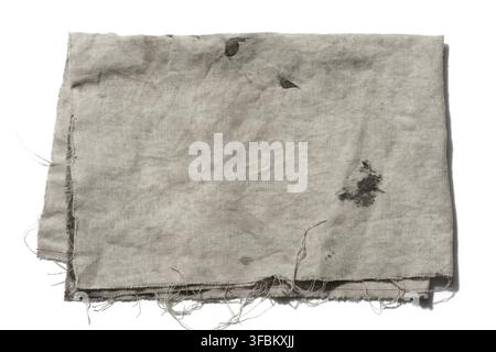Folded gray linen tea towel on white background, close up Stock Photo