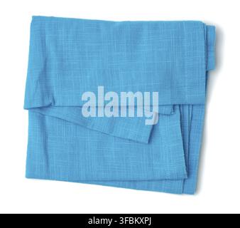 Folded blue cotton fabric isolated on white background, top view Stock Photo