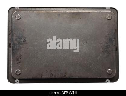 Rusty rectangular baking sheet isolated on white background, close up Stock Photo