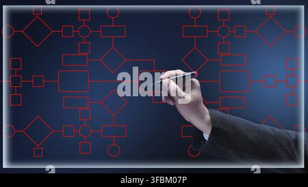 Automate business processes and workflows using flowcharts. Reduction of time for processing processes, hand holding a marker Stock Photo