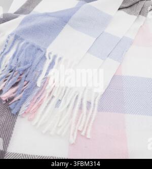Piece of checkered plaid scarf close-up Stock Photo