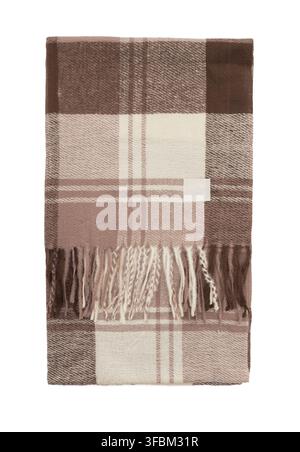 Brown Checkered plaid scarf isolated on white background Stock Photo