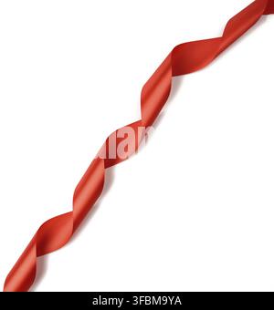 Twisted red silk ribbon isolated on white background, close up Stock Photo