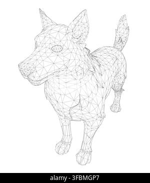 A stylized wireframe bull terrier dog composed of geometric shapes and lines creates a detailed, realistic breed representation on a clean white backg Stock Vector