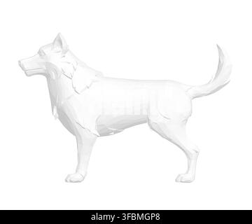 A stylized white dog composed of polygonal shapes and clean lines forms an intricate geometric design on a plain white background. Stock Vector