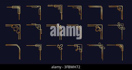 Luxury gold corner frame for invitation card background vector. Vintage and elegant classic antique desig template. Decorative corner ornaments gala. Stock Vector