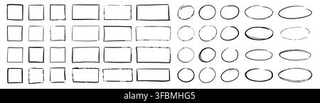 Stroke scrawl underline square circle, oval and rectangle frames. Hand drawn sketch pen and marker border line stroke. Isolated scrawl design template Stock Vector