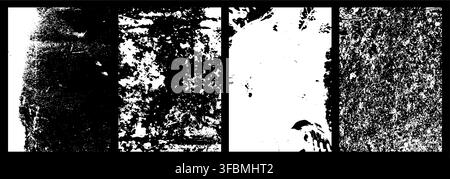 White grunge old textured inkblot on black background. Vintage overlay scraped and stained surface design element. Brushstrokes texture on black paper Stock Vector