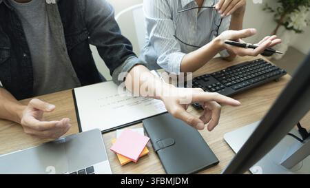 Team of programmers working together development Website design and coding technologies in a software develop company office, Coworkers Team concept Stock Photo
