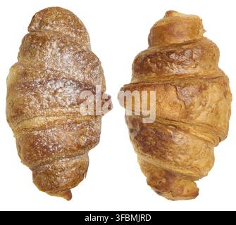 Baked crispy croissant on isolated background, top view. Set Stock Photo