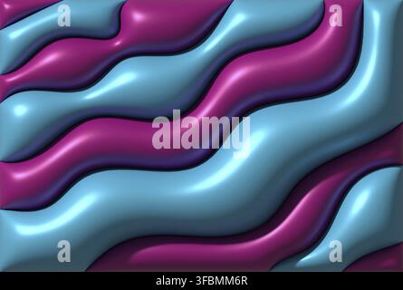 Abstract image with smooth, pink and blue wavy lines with a glossy effect, sense of three-dimensionality and iridescence, 3D rendering illustration Stock Photo