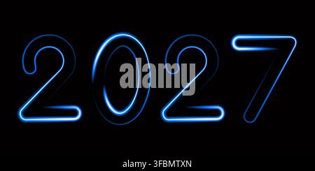 Vector isolated illustration of 2027 New Year inscription with neon effect. Stock Vector