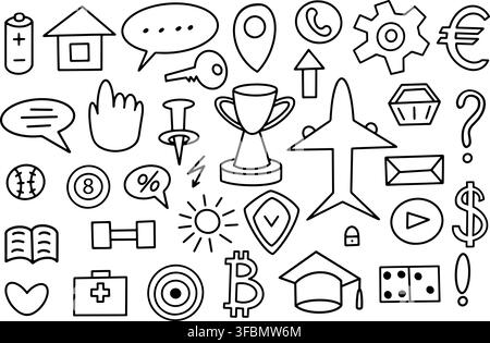 Vector isolated illustration of a set of outline business icons. Stock Vector
