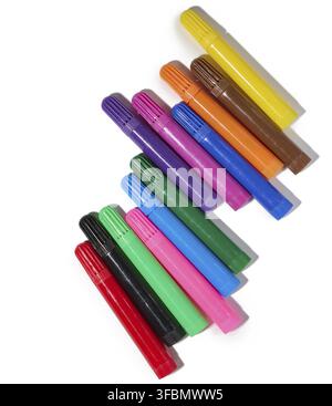 Stack of multicolored felt-tip pens isolated on white background Stock Photo