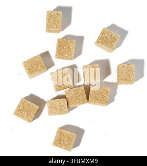 Cane sugar cubes on white background, top view Stock Photo