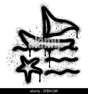 Spray Painted Graffiti sailboat and starfish Sprayed isolated with a white background. Stock Vector