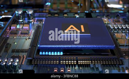 AI (Artificial Intelligence) technology,CPU Concept with Circuit Board Stock Photo