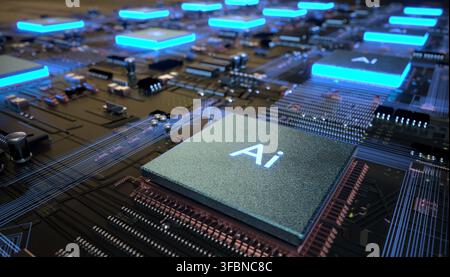 AI (Artificial Intelligence) technology,CPU Concept with Circuit Board Stock Photo
