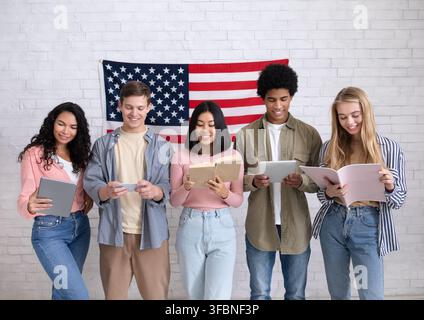 Modern study in USA, language learning and student exchange program Stock Photo