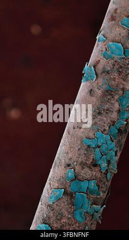 Peeling blue paint on rusted old pipe Stock Photo