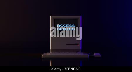 Cybersecurity, Access Control, Digital Security And Unauthorized Entry Concept. Old Computer Screen Displays Access Denied Message On Dark Background. Stock Photo
