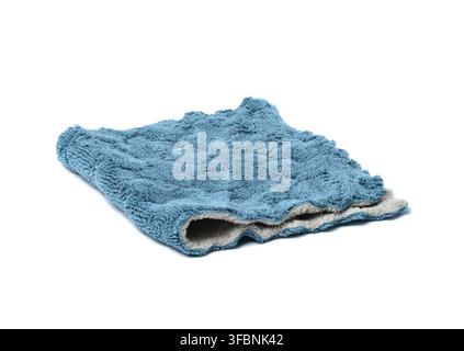 Folded kitchen blue towel isolated on white background. Terry cloth Stock Photo