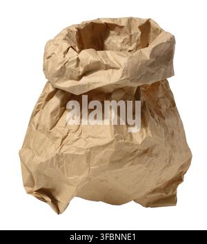 Crumpled full paper grocery bag on isolated background Stock Photo
