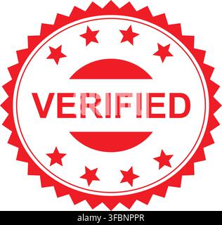 Red circular verified stamp icon with serrated edge and stars, isolated on a white background vector illustration. Stock Vector