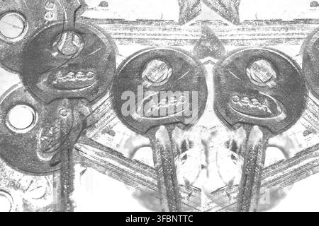 Double exposure keys on a plain white background UK Stock Photo
