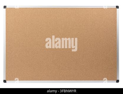 Blank cork notice board with metal aluminum frame isolated on white background Stock Photo
