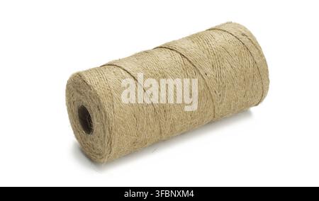 Skein of brown eco-friendly jute rope isolated on white background Stock Photo