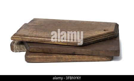 Empty brown rectangular wooden oak kitchen cutting board. White background Stock Photo