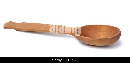 Empty wooden old vintage spoon with long handle isolated on white background Stock Photo